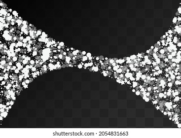 Gray Snowfall Vector Transparent Background. Fantasy Snow Backdrop. Silver magic Texture. Light Snowflake Wallpaper.