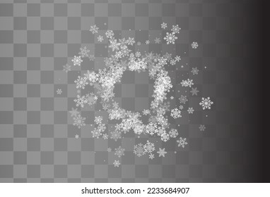 Gray Snowfall Vector Transparent Background. New White Snowflake Backdrop. Snow Xmas Card.