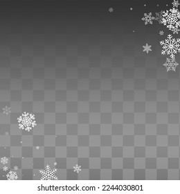 Gray Snowfall Vector Transparent Background. Falling White Snow Card. Snowflake Sky Pattern.