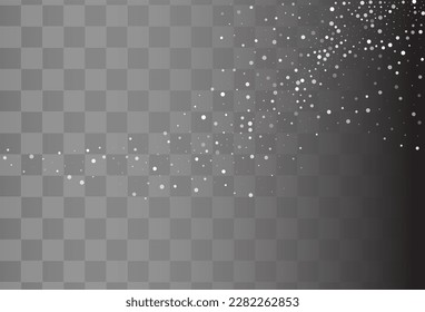 Gray Snowfall Vector Transparent Background. Falling Silver Snow Illustration. Snowflake Christmas Card.