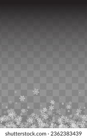 Gray Snowfall Vector Transparent Background. Sky White Snow Backdrop. Snowflake magic Banner.