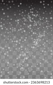Gray Snowfall Vector Transparent Background. Abstract Silver Snowflake Pattern. Snow magic Card.