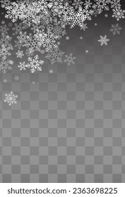 Gray Snowfall Vector Transparent Background. Fantasy Silver Snowflake Wallpaper. Snow Sky Banner.