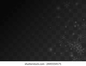 Gray Snowfall Vector Transparent Background. Light Snowflake Backdrop. Silver New Pattern. Holiday Snow Card.