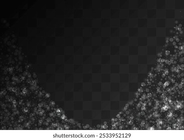 Gray Snowfall Vector Transparent Background. Sky Snowflake Banner. Silver Fantasy Card. Winter Snow Holiday.