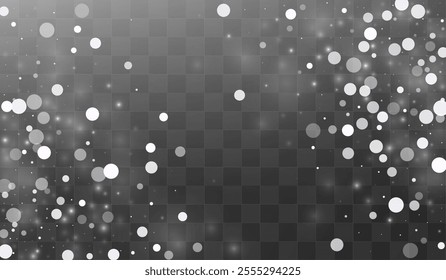 Gray Snowfall Vector Transparent Background. Xmas Snow Design. White Falling Holiday. Sky Blizzard Illustration.