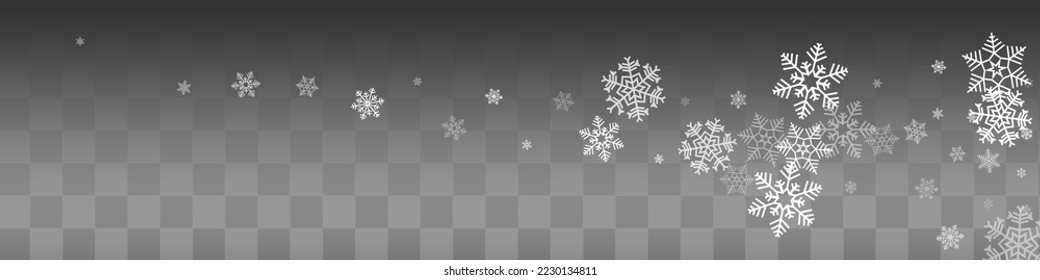 Gray Snowfall Vector Transparent Panoramic Background. Sky White Snowflake Backdrop. Snow Winter Design.