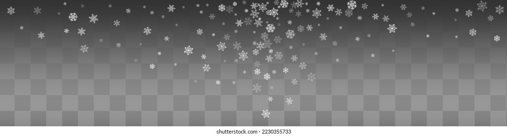 Gray Snowfall Vector Transparent Panoramic Background. New White Snowflake Holiday. Snow Winter Pattern.
