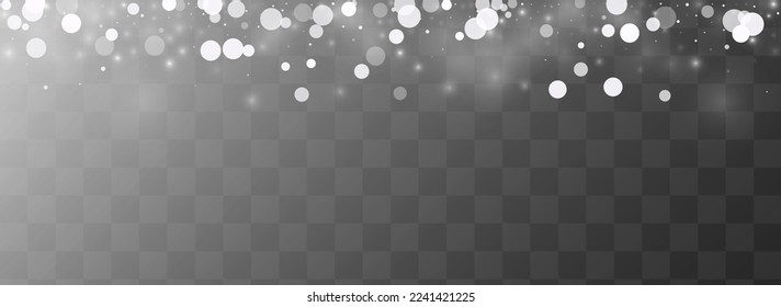 Gray Snowfall Vector Transparent Panoramic Background. Christmas Snowflake Holiday. Winter Fantasy Pattern. Magic Snow Illustration.