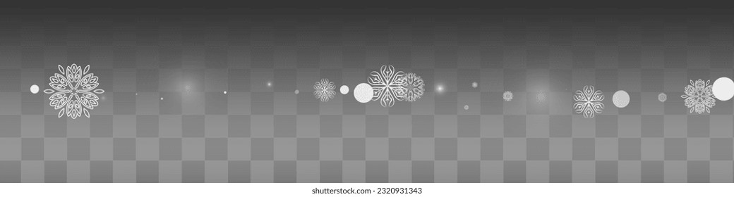 Gray Snowfall Vector Transparent Panoramic Background. Abstract Snowflake Backdrop. White Light Design. Winter Snow Texture.