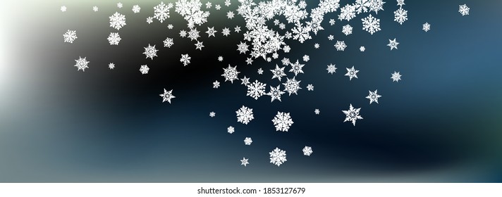Gray Snowflake Panoramic Vector Gray Background. New Snow Banner. White Falling Design. Abstract Snowfall Wallpaper.