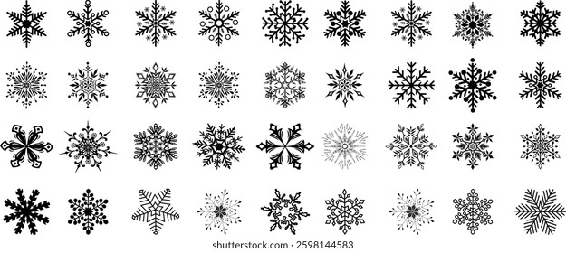 Gray snowflake set for Christmas and New Year. illustration isolated on white background