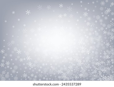 Gray Snowflake Vector Gray Background. Falling Snowfall Banner. White Winter Card. Christmas Snow Transparent.