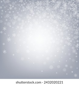 Gray Snowflake Vector Gray Background. Light Snow Transparent. Silver Abstract Holiday. New Snowfall Pattern.