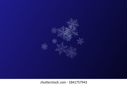 Gray Snowflake Vector Blue Background. Xmas Snow Illustration. Silver Christmas Pattern. Fantasy Snowfall Banner.