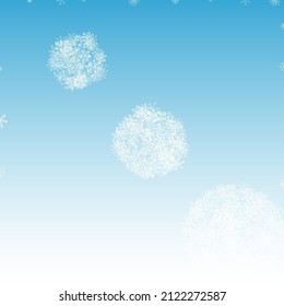 Gray Snowflake Vector Blue Background. Abstract Snowfall Pattern. White Sky Backdrop. Holiday Snow Texture.