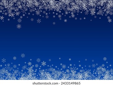 Gray Snowflake Vector Blue Background. Xmas Snowfall Illustration. Silver Holiday Pattern. Winter Snow Backdrop.