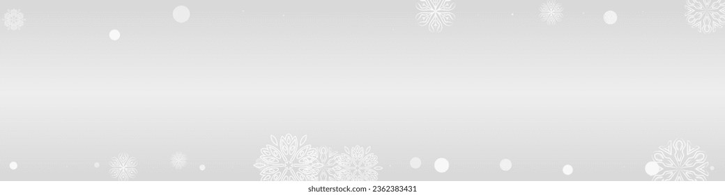 Gray Snowflake Vector Grey Panoramic Background. Xmas Snow Banner. White Abstract Wallpaper. Falling Snowfall Holiday.