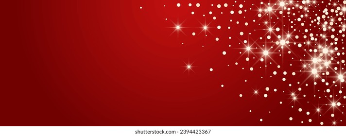 Gray Snowflake Vector Panoramic Red Background. Winter Snow Texture. Golg Falling Illustration. Holiday Snowfall Card.