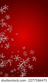Gray Snowflake Vector Red Background. Light Snowfall Pattern. Silver Sky Transparent. Fantasy Snow Illustration.