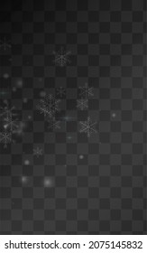 Gray Snowflake Vector Transparent Background. Xmas Snowfall Backdrop. Silver Light Card. Abstract Confetti Wallpaper.