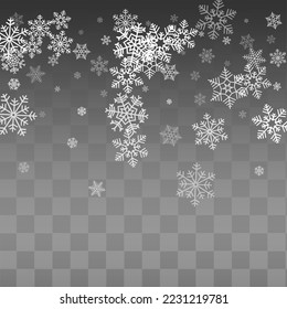 Gray Snowflake Vector Transparent Background. Xmas White Snowfall Holiday. Snow Fantasy Design.