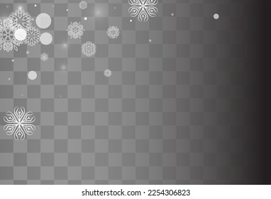 Gray Snowflake Vector Transparent Background. Holiday Snowfall Banner. Silver Xmas Texture. Christmas Snow Holiday.