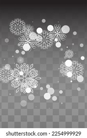 Gray Snowflake Vector Transparent Background. magic Snow Design. Silver Abstract Card. New Snowfall Banner.