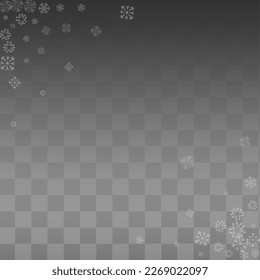 Gray Snowflake Vector Transparent Background. magic Snowfall Card. White Light Banner. Abstract Snow Backdrop.