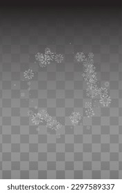 Gray Snowflake Vector Transparent Background. Falling Snow Wallpaper. White Sky Illustration. Christmas Snowfall Backdrop.