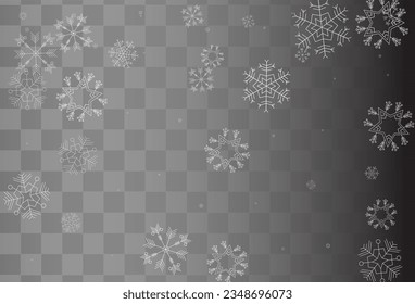 Gray Snowflake Vector Transparent Background. Winter Snow Texture. White Light Pattern. magic Snowfall Design.