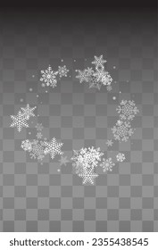Gray Snowflake Vector Transparent Background. Sky White Snow Design. Snowfall Xmas Banner.