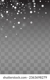 Gray Snowflake Vector Transparent Background. Xmas Snowfall Design. Silver Fantasy Banner. Light Snow Pattern.