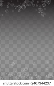 Gray Snowflake Vector Transparent Background. Winter Snow Backdrop. Silver Xmas Texture. Holiday Snowfall Pattern.