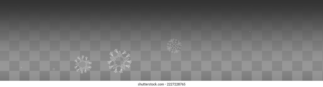 Gray Snowflake Vector Transparent Panoramic Background. Sky Snow Holiday. White Falling Illustration. Christmas Snowfall Backdrop.