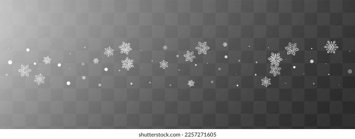 Gray Snowflake Vector Transparent Panoramic Background. Xmas Blizzard Holiday. Light Sky Illustration. Falling Snow Pattern.