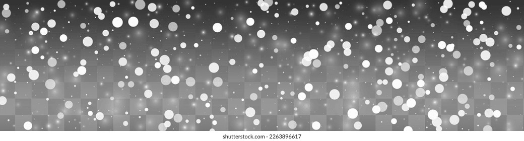 Gray Snowflake Vector Transparent Panoramic Background. Xmas Snow Texture. Silver Fantasy Backdrop. Sky Snowfall Pattern.