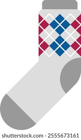 Gray sock with argyle pattern in blue and burgundy showcasing winter fashion, warmth, and style, perfect for cold weather and holiday seasons