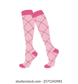 Gray socks with pink crisscross lines Illustration. Ideal for fashion projects, clothing catalogs, digital prints, or playful design themes.