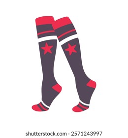 Gray socks with a red star Illustration. Ideal for fashion projects, clothing catalogs, digital prints, or playful design themes.