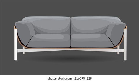 Gray sofa for modern living room, reception or lounge. Single object realistic design vector illustration isolated.