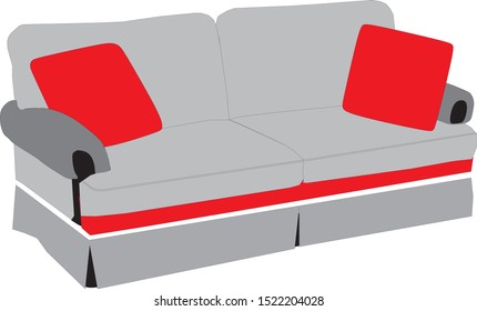 Gray sofa with red pillows on white background