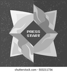 Gray space background with an inscription press start. 