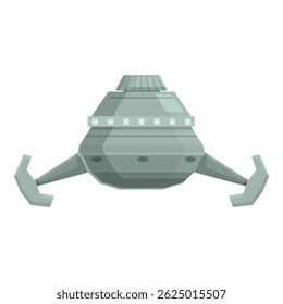Gray spaceship with four legs extended is floating in space
