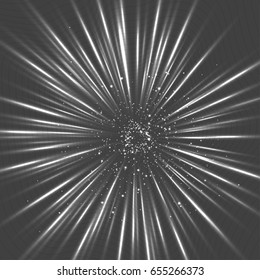 A gray sparkling star on a dark background with concentric wavy fields. Abstract background