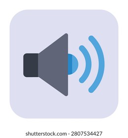 A gray speaker icon emitting blue sound waves on a light blue background representing audio output