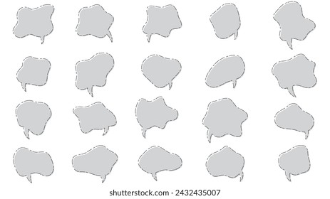 Gray speech balloon set with black dashed lines and offset. Vector illustration.