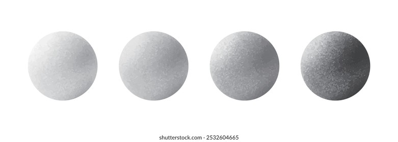 Gray spheres with a textured gradient effect, transitioning from light to dark.

