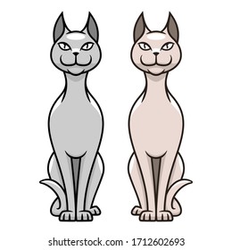 Gris sphynx cat . Canadiense Sphinx gato sin pelo. Esbozo. Dibujo vectorial de la línea de dibujo