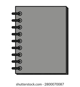 A gray spiral bound notebook sits on a white background, simple and minimalistic
